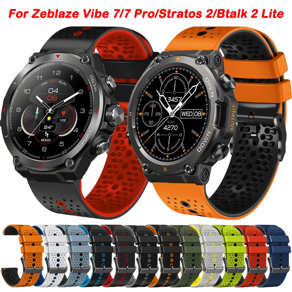 Correa de silicona para reloj inteligente, pulsera de 22mm para Zeblaze Vibe 7 Pro/7 Lite/Stratos 2 3/Btalk 3/2 Lite, GTR Ares 3 Pro Band