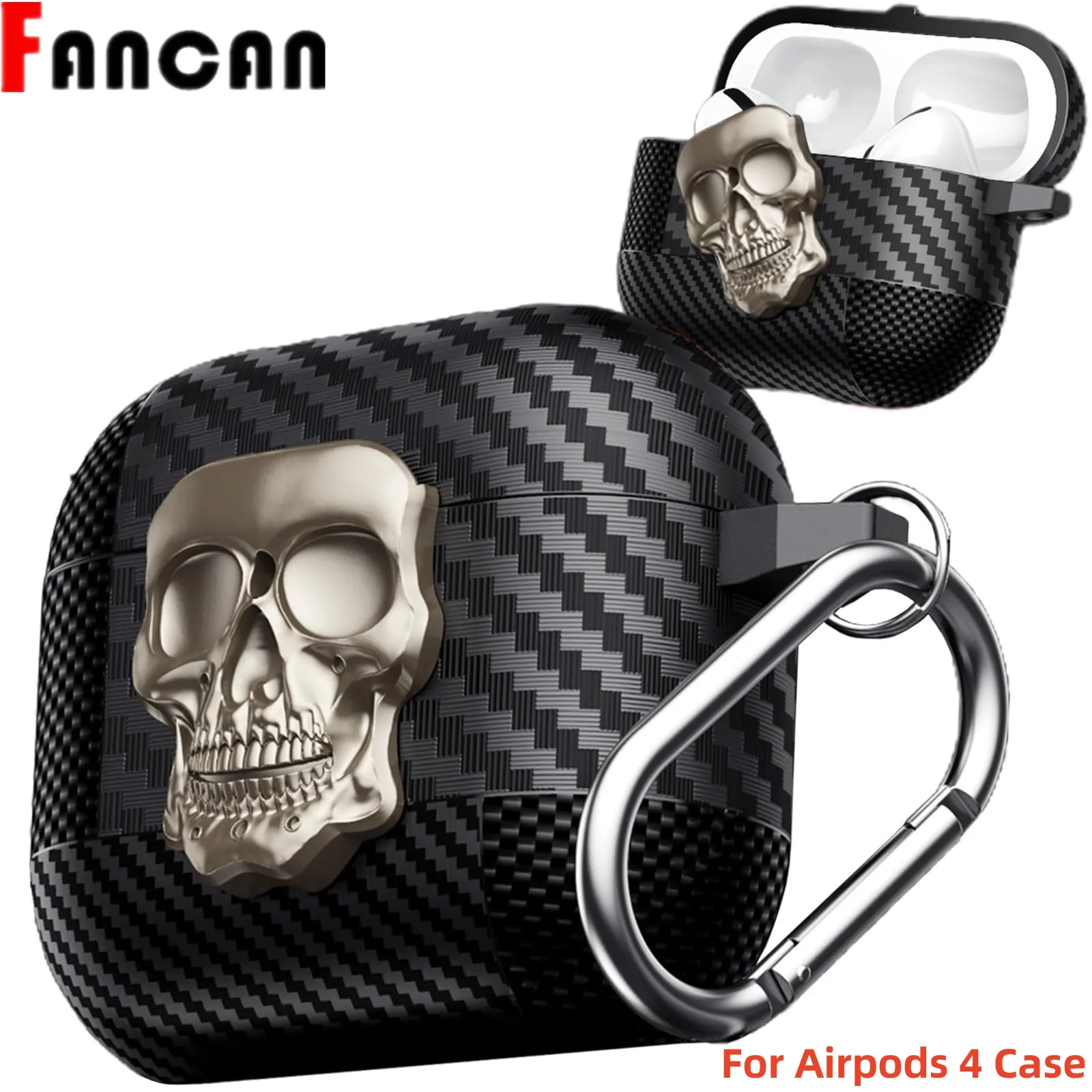 Lock Case For AirPods 4 with Active Noise Cancellation with Keychain Funny TPU Cool Carbon Fiber Protective Cover For AirPods 4