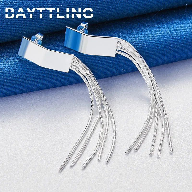 

BAYTTLING Noble 925 Sterling Silver 70MM Long Tassel Earrings For Women Fashion Party Jewelry Gift Earrings Accessories