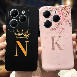 For Infinix Hot 40i Case X6528B Cover Fashion Initial Letters Crown Flower Phone Cases For Infinix Hot 40 Pro Hot40 X6836 Bumper