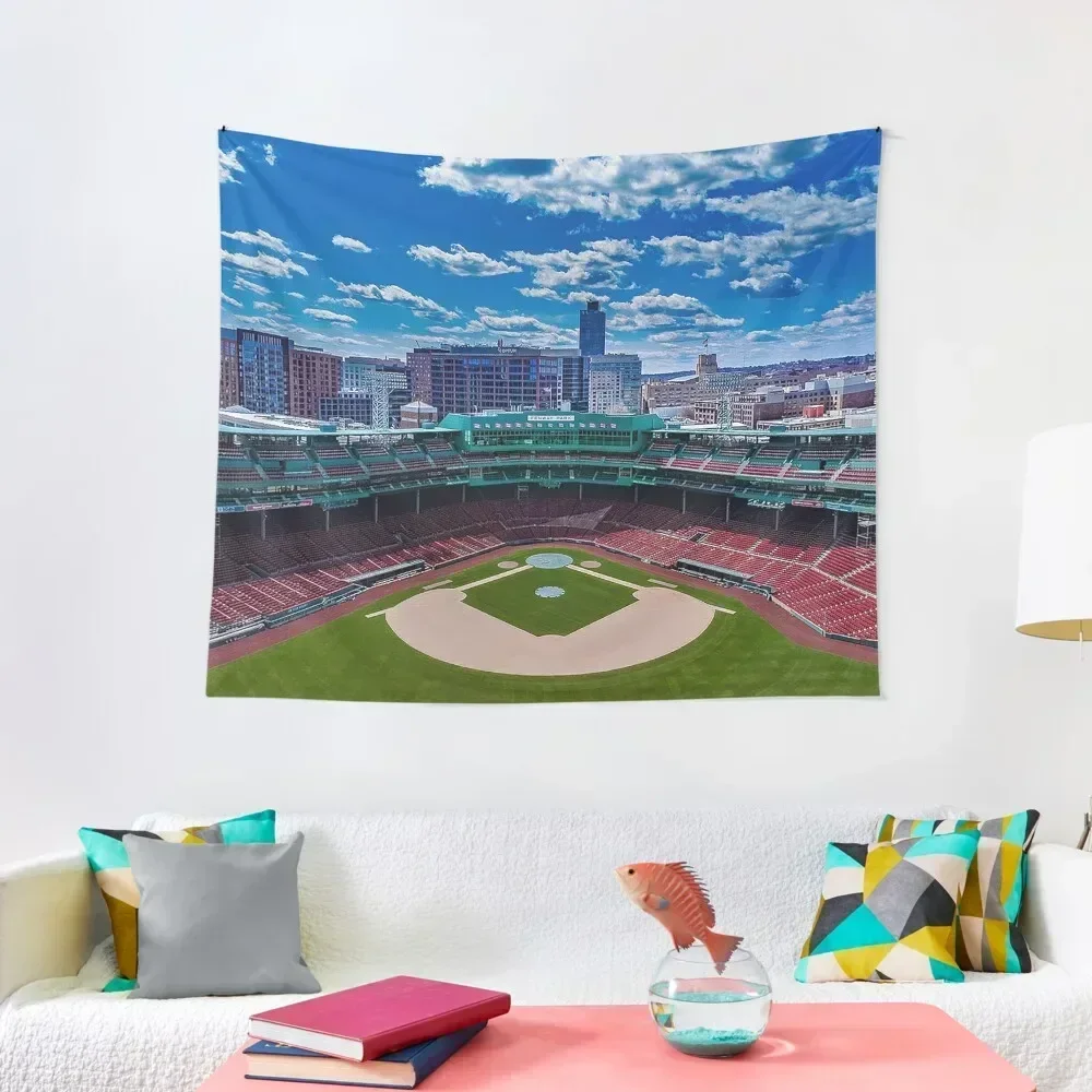 Fenway, Boston baseball stadium, ball field, outfield view, Boston Skyline, beantown Tapestry Room Decore Aesthetic Tapestry