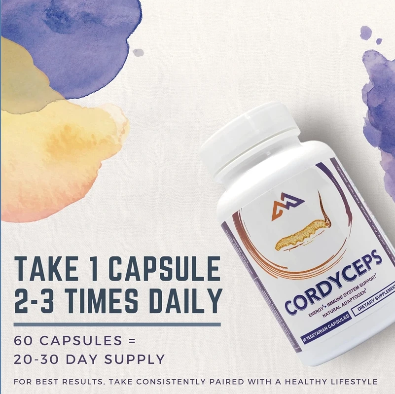 Pure Cordyceps and Mushroom Capsules, 500mg, 60 Immune Support Pills, Non GMO, Vegetarian, Ketone Friendly, Gluten Free