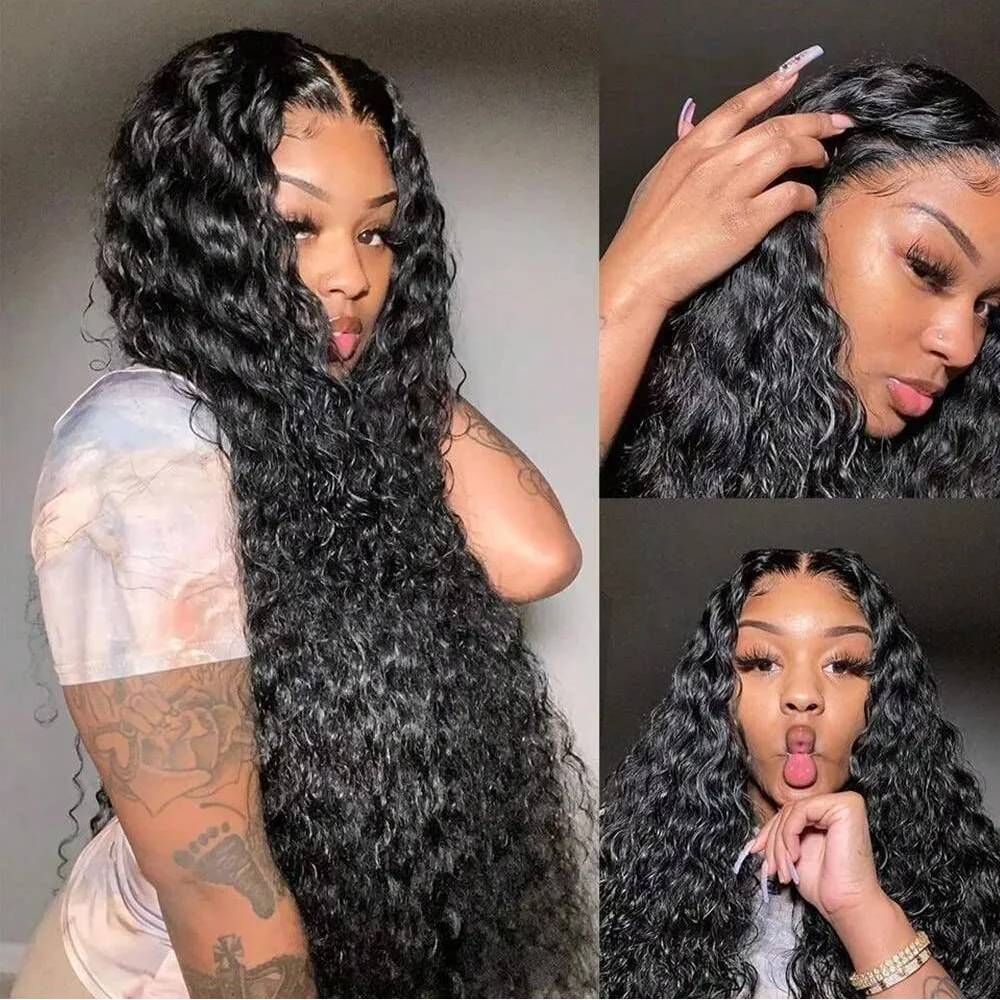 Deep Wave Lace Front Wigs 36 Inch Human Hair 13x6 Lace Frontal Wig Pre Plucked Brazilian Deep Wave Wig 200 Density