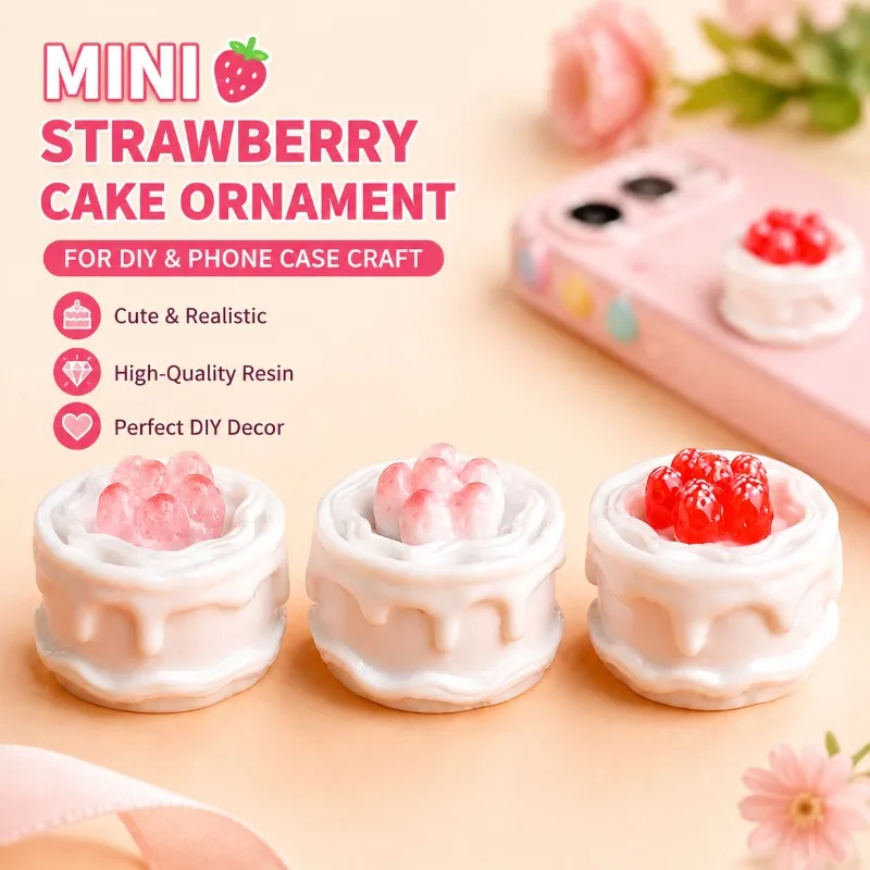 Mini Strawberry Cake Ornament for Tabletop Display Layout Resin Craft Accessory Handcraft DIY Jewelry Fitting Creative