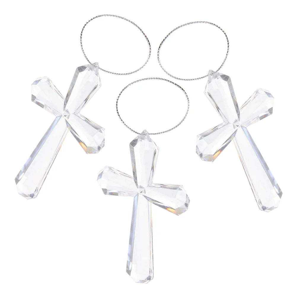 3 Pcs of The Lid Transparent Cross Easter Hanging Decorations Gift Tree Hangings Ornament Party