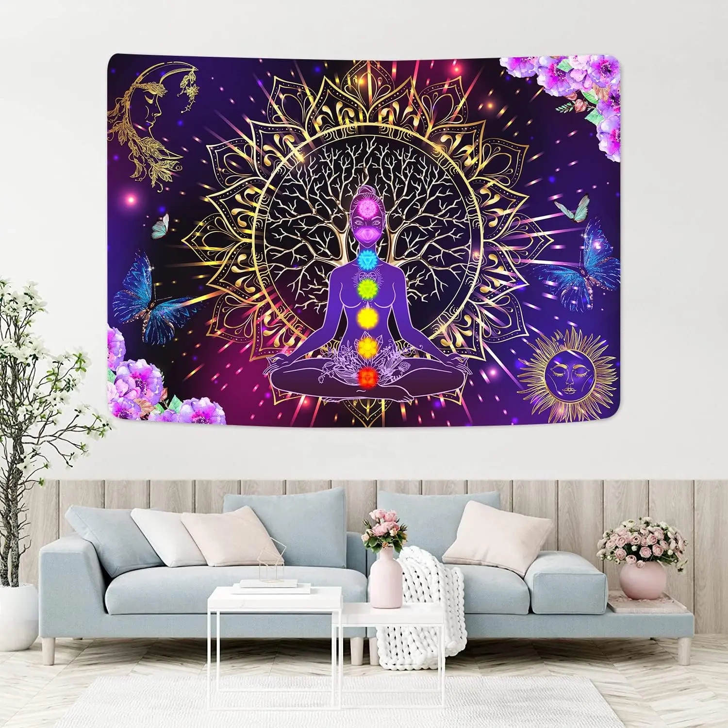 Tree of Life Spiritual Tapestry - Seven Chakra Yoga Meditation Tapestry 51.2x59.1 Inches for Bedroom, Living Room, Dorm, Home