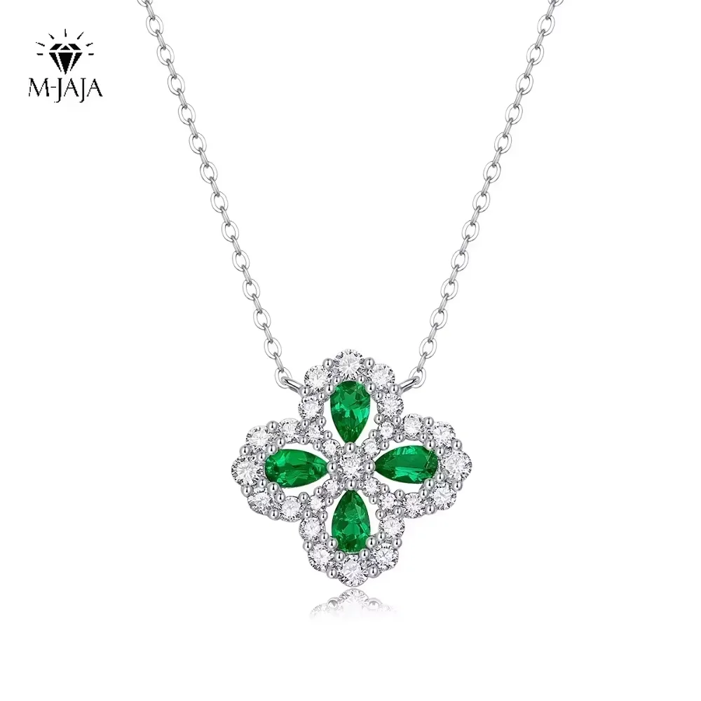 

M-JAJA 0.3ct Emerald Four-leaf Clover Pendant Necklace Women S925 Sterling Silver Moissanite Chain 18K Gold Plated Fine Jewelry
