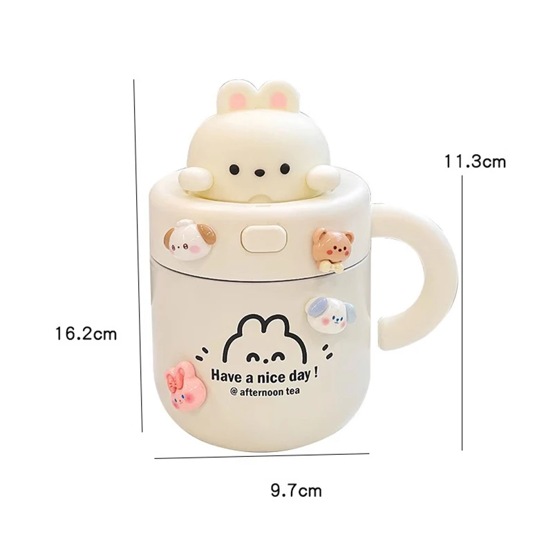 Kawaii Bear Thermobecher, isolierter Kaffeebecher für heiße und kalte Getränke, Wasser, Tee, große Thermoskanne, Edelstahlbecher mit Strohhalmdeckel