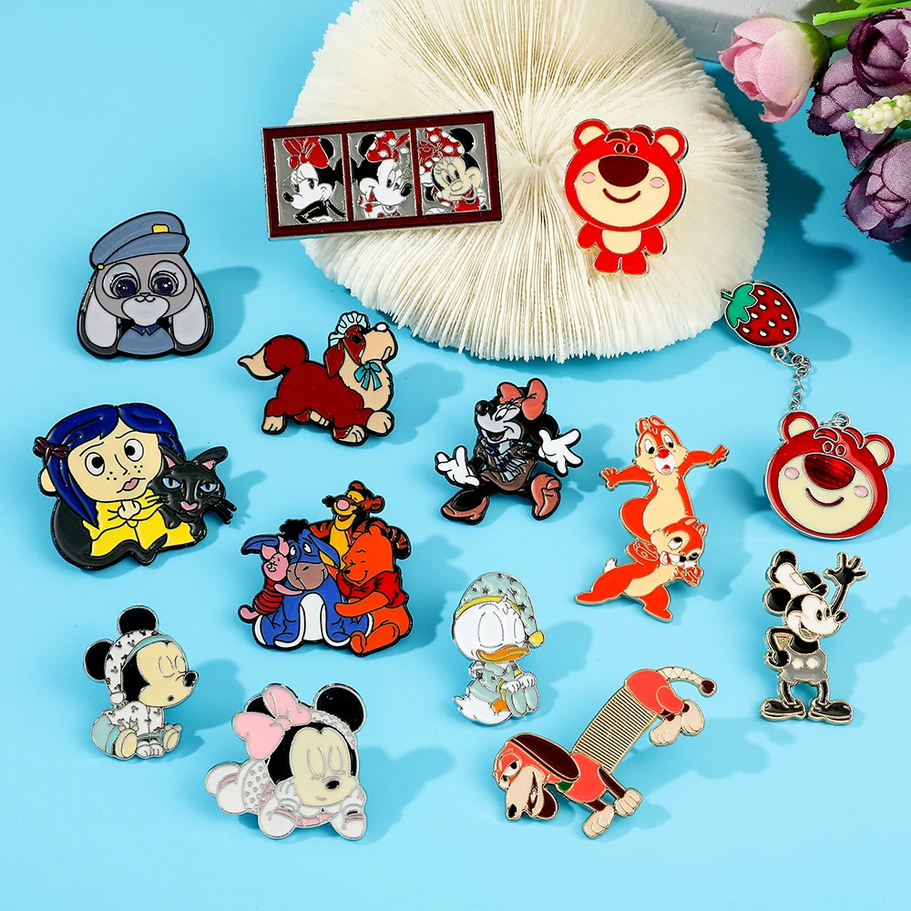 Disney Classic Anime Cartoon Figure Enamel Brooch Lotso Bear Mickey Mouse Judy Hopps Button Badge Jewelry Lapel Pins Accessories