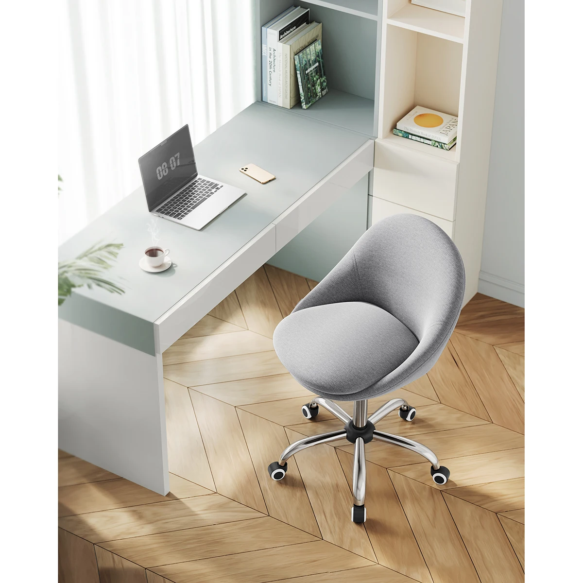 SONGMICS Study Chair, Swivel Plush and PU Chair with Foam Padded, Adjustable Height，Study, Bedroom