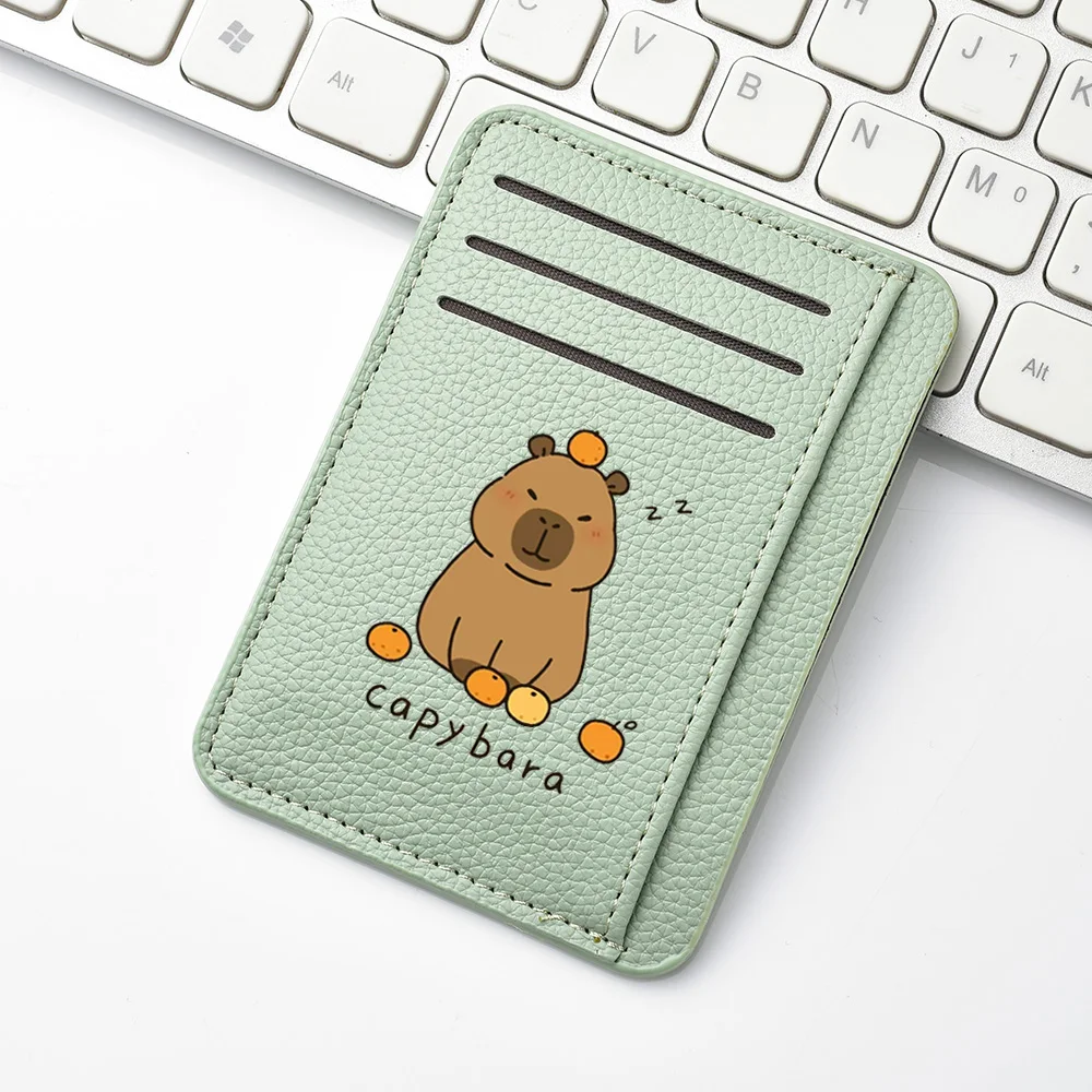 Kreditkartenetui aus PU-Leder, personalisierbar, schlankes Portemonnaie, niedliches Capybara-Muster, Mini-Kreditkartenetui für Damen – Detail 4