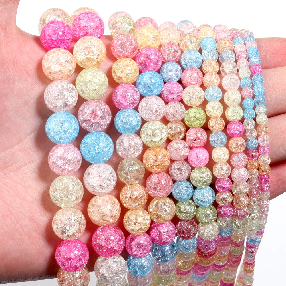 1 Strand 4/6/8/10/12mm Round Popcorn Crystal Glass Beads Multicolor Loose Beads For Jewelry Making DIY Bracelets Accessories