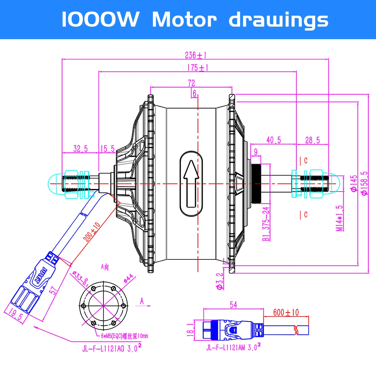 NEW Ebike Fat Tire Motor 48V 1000W 4.0Tyre Brushless Rear Rotate Hub Motor Wheel Equipped with temperature sensor For Snow Bike