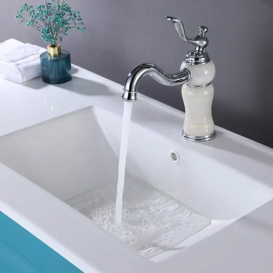 高級石クロム浴室の蛇口ヨーロッパの全銅と天然白石の洗面器洗面所の蛇口温水と冷水のシルバーミキサー