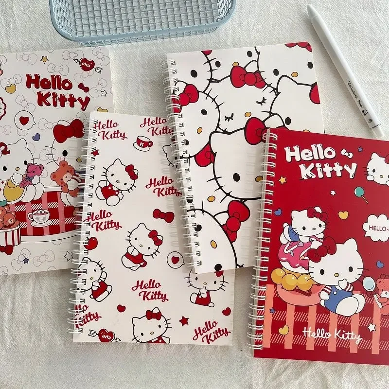 Three Liou Coil Notebook Hello Kitty Spiral Book 4/Set A5 Diary Sketching Book School Supplies Stationery Scribed Diary