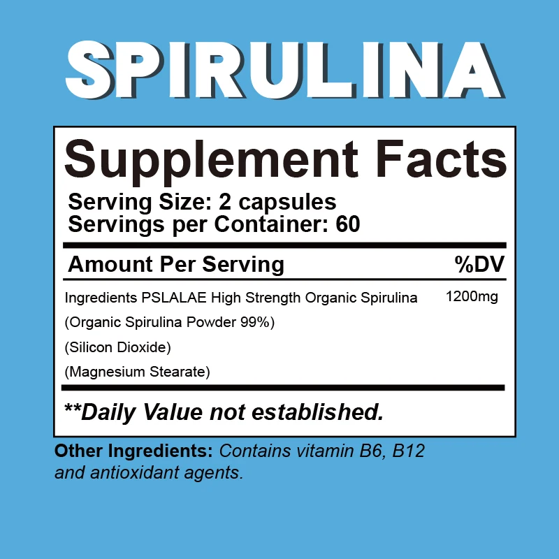 Organic Spirulina Capsules | Provide Immune, Antioxidant and Energy Support Nutritious Super Green Vegetable