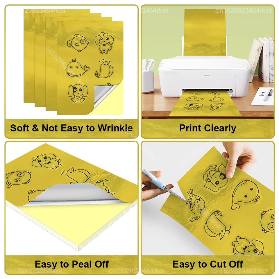 10 Feuilles Papier Autocollant Vinyle Doré Brillant A4 - Imperméable Jet D'Encre & Laser Pour Étiquettes Et Autocollants