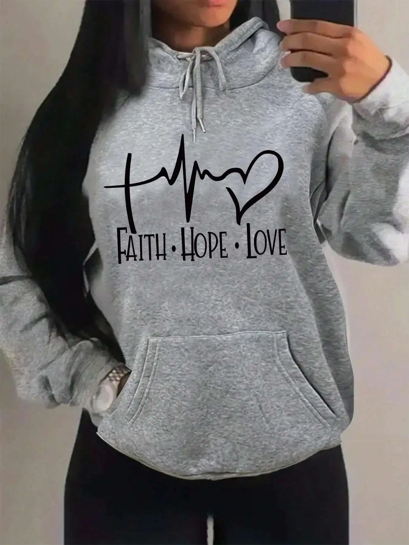 

Женская толстовка с рисунком Faith Hope Love Letter, уличная повседневная свободная толстовка, осенний пуловер, одежда в стиле хип-хоп, женский карман-кенгуру
