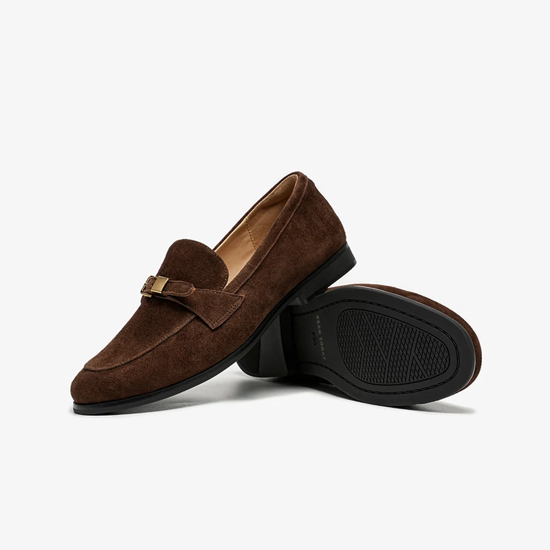 BEAUTODAY ريترو المتسكعون النساء جلد البقر المدبوغ جولة تو مشبك معدني حزام الخياطة الانزلاق على الشقق أحذية السيدات اليدوية 26325