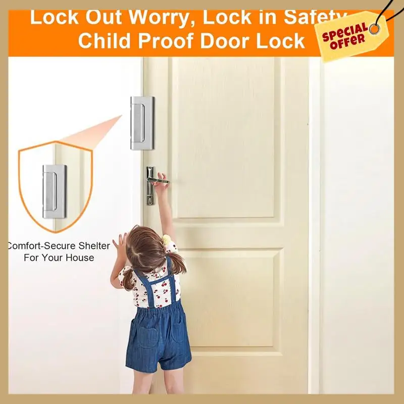 Paquete de 2 cerraduras de refuerzo de puerta de seguridad para el hogar, cerraduras de puerta de seguridad para el hogar, previenen la entrada no autorizada, cerraduras de seguridad plateadas