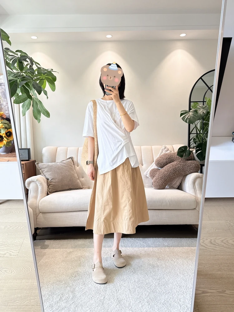 

YN Zhou Xun LSS Deconstructive Cross Sta 3D Faion Pleated Waist in ort Sve T-irt Women's Slim Fit Cotton Summer Top