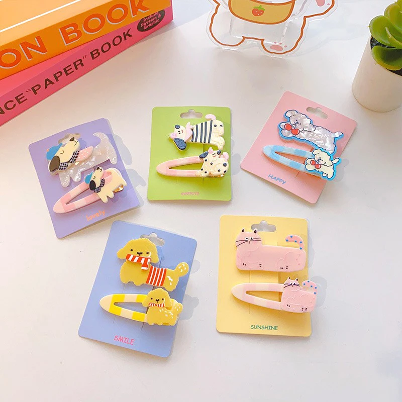 2Pcs Puppy Hair Clip Kitten Cute Funny Hairpin Cartoon Animal Side Broken Hair Duckbilled Clip Hair Accessories