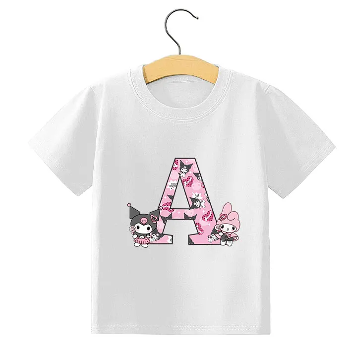 

Sanrio Summer Cotton Cute T-shirt Girly Heart Soft Kawaii Birthday Gift My Melody Anime Letter A-Z Children's Short-sleeved Top
