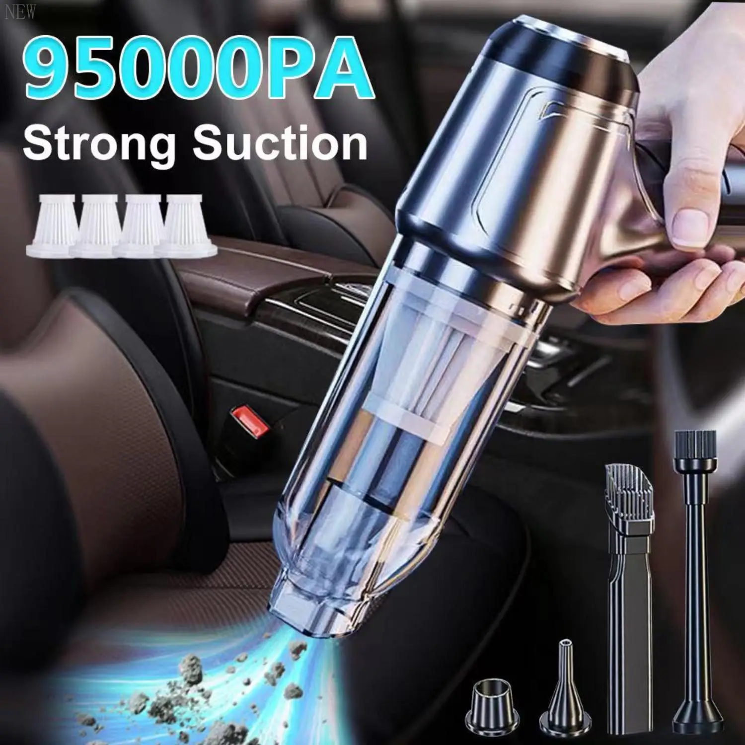 

NEW Powerful, Portable and Compact Mini Car Wireless Vacuum Cleaner - Efficient 95000PA Suction - Ideal Handheld Vacuum for Auto