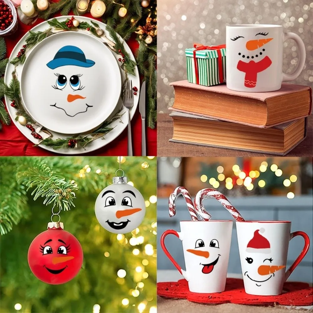 71 pièces PVC noël bonhomme de neige visage autocollants auto-adhésif bricolage bouteille d'eau tasse Expression autocollants Transparent dessin animé autocollants