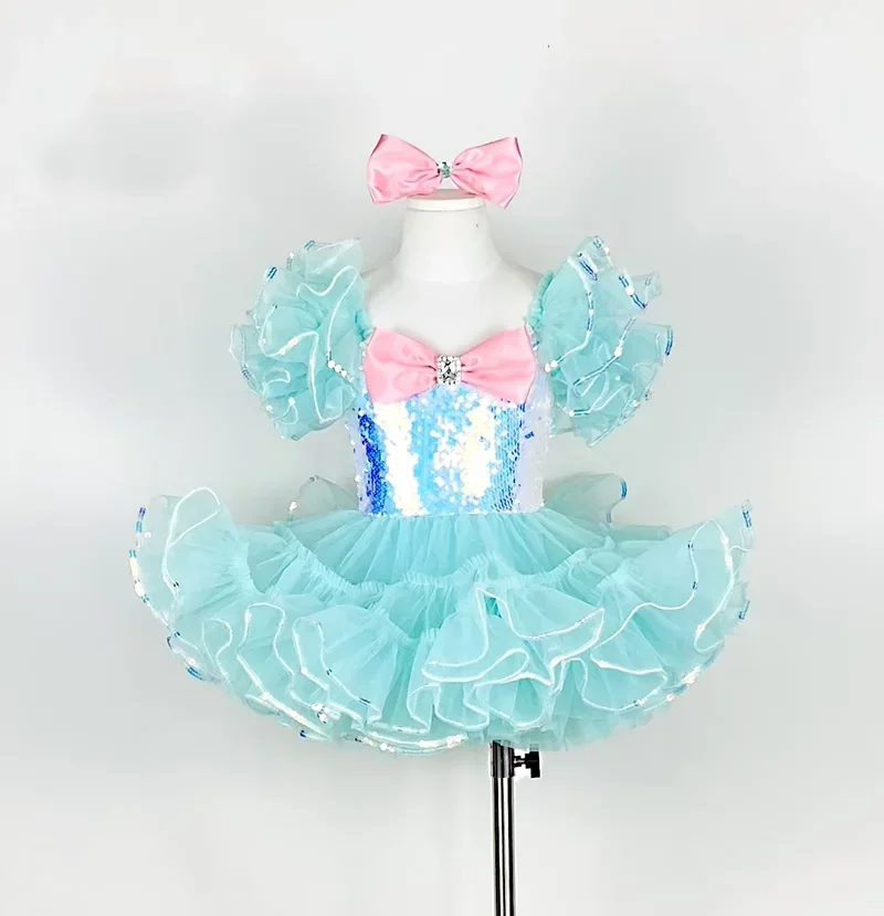 

New styleKids Ballroom Clothing Sequined ModernDance Tutu DressGirls Jazz Dance CostumeStage Wear Toddler Wedding Princess Dress