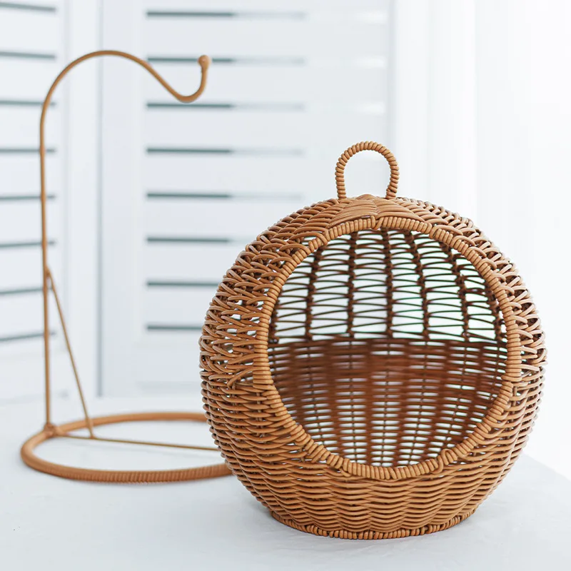 

Cat Cage Household Small Family Cat Nest Hanging Basket Imitation Rattan Weaving Hanging Basket Desktop Snack Candy Fruit Basket