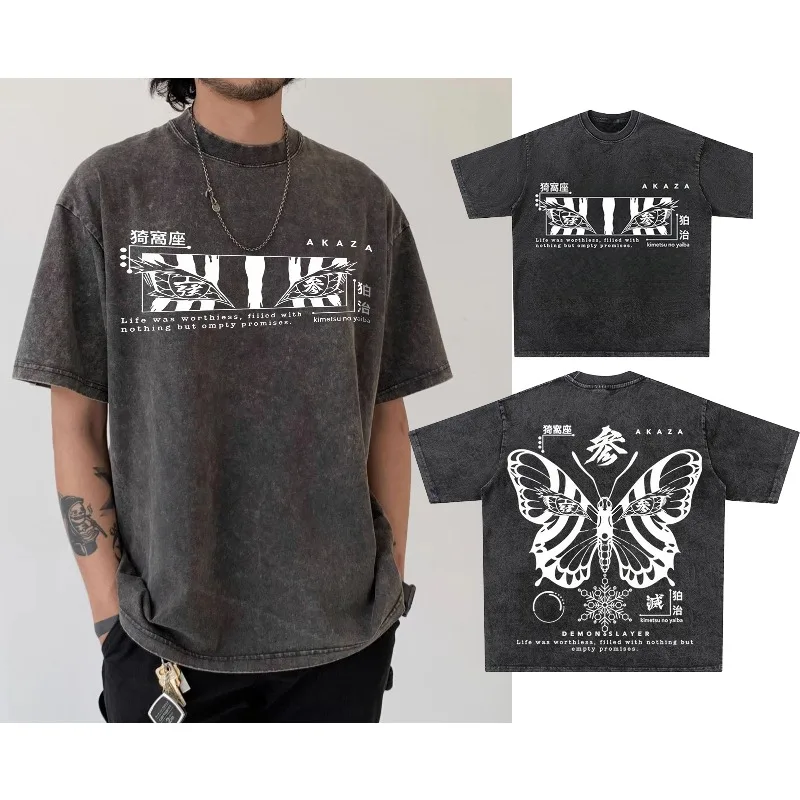 

Летние мужские стираемые футболки японского аниме «Убийца демонов» с графическим рисунком Harajuku Y2K, большие топы из 100% хлопка с половиной рукава