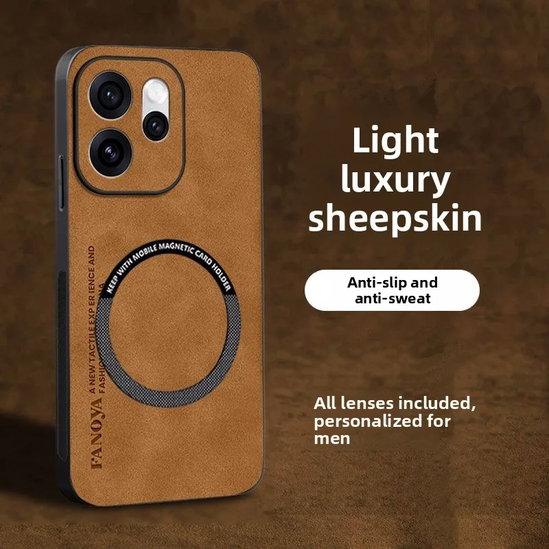 حافظة كلاسيكية من جلد الغنم لهاتف OPPO Reno 15 Pro Max 14 F/FS Pro A6 Pro 4/5G غطاء ممتص للصدمات مغناطيسي مضاد للسقوط
