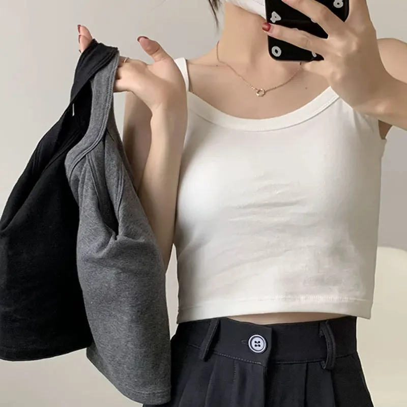 Women's Vest One-Piece No Steel Ring Cotton Chest Pad Wide Shoulder Sports Yoga Vest Underwear Black White Bra Tank Top