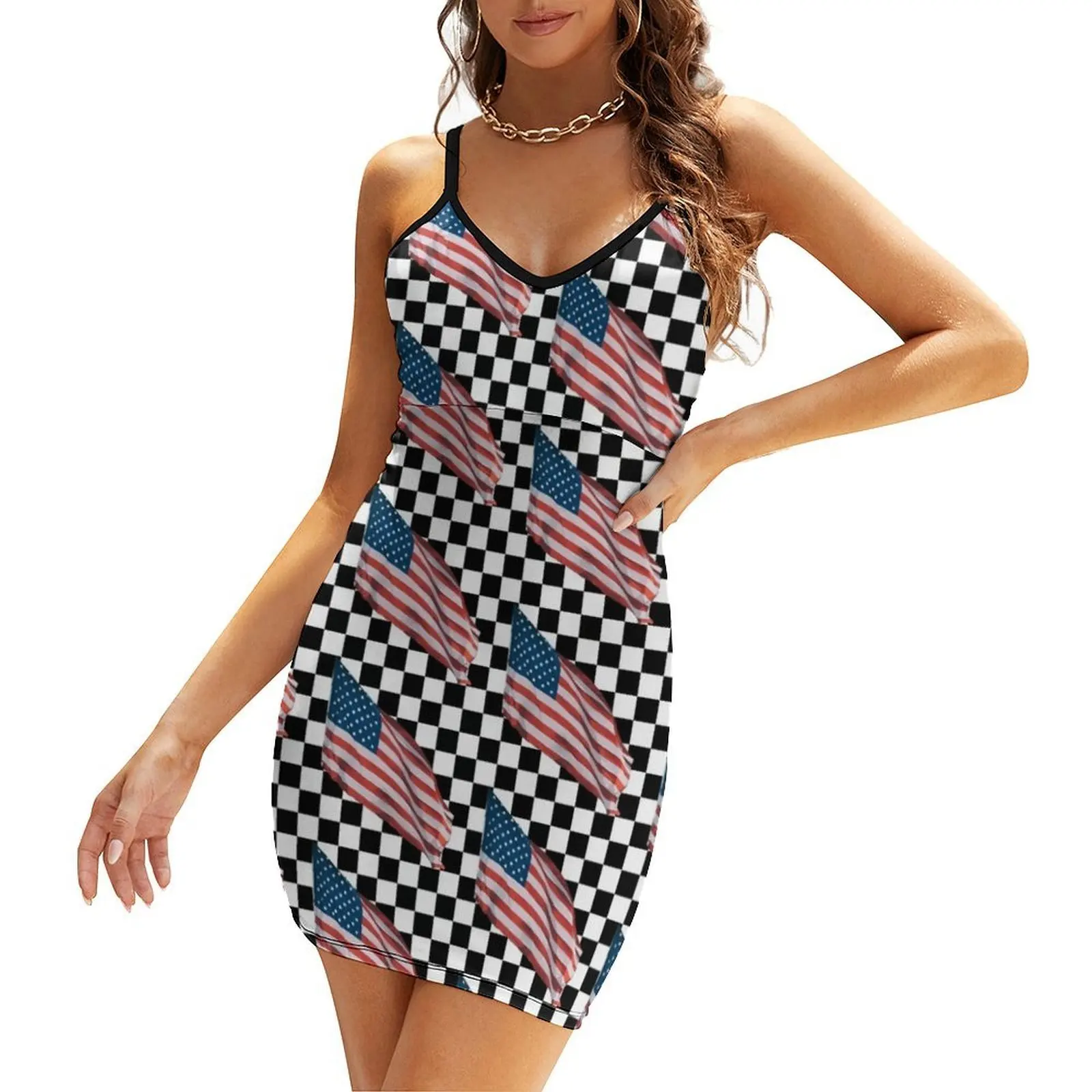 

American Flag on a Checkerboard Sling Dress dress party night dresses for womens wedding dresses for parties