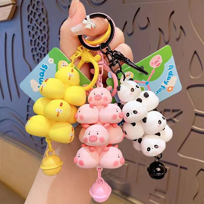 Cartoon Animal Panda Chick Key Chain PVC Cute Pig Pet Paradise Keychain Backpack Pendant Keyring For Children Women Gifts