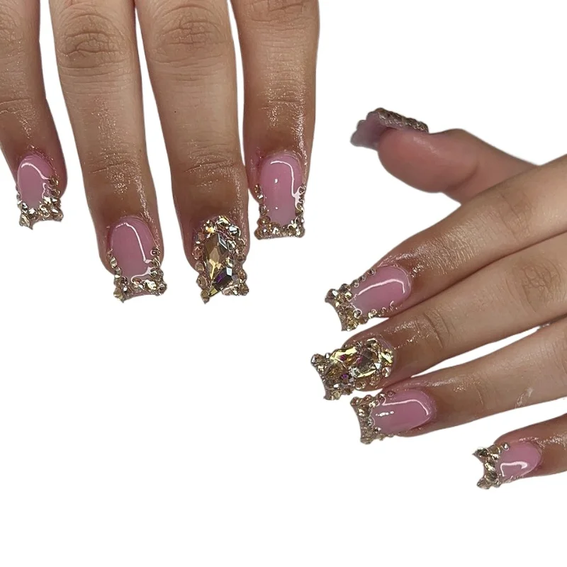 

Stacked diamond wearing nail European and American style fake nail patch 24 pieces removable wearable nail art