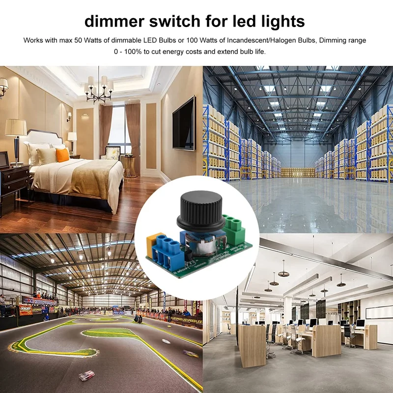 HOT-Inline LED Dimmer Switch, Built-In Rotary ON/OFF And Knob Control Dimmer For Dimmable 3-100W LED/Incandescent