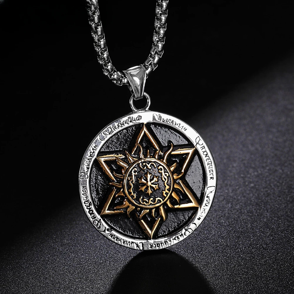 European and American Retro Personality Hexagonal Hidden Lotus Stainless Steel Men and Women's Pendant Necklace