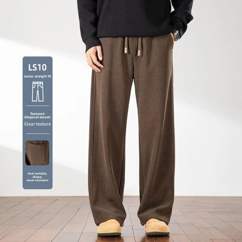 

Классические прямые повседневные брюки для мужчин, осенне-зимние, новые, свободного кроя, с начесом, утепленные, из твила, спортивные штаны