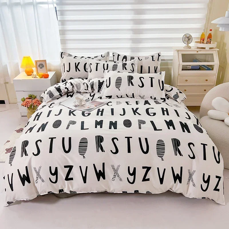 Nordic Black Dots White Bedding Set with Pillowcase Pink Bed Sheet Set Kids Girls King Queen Twin Full Kawaii Duvet Cover Sets