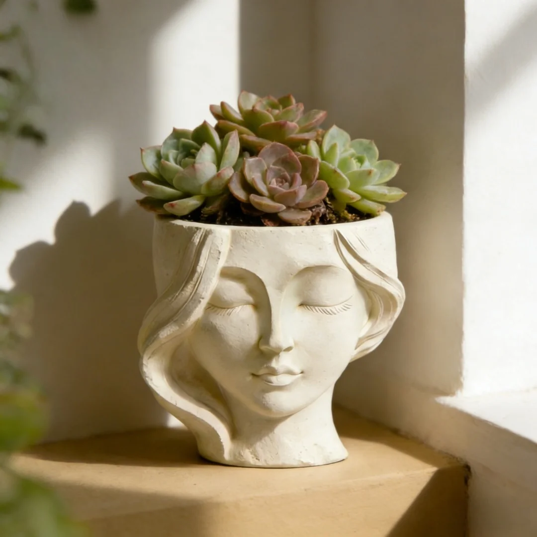 3D Closed-Eye Girl Face Planter Silicone Mold Easy Demold For DIY Flower Pot Concrete Succulent Pot Pen Holder Home Decor