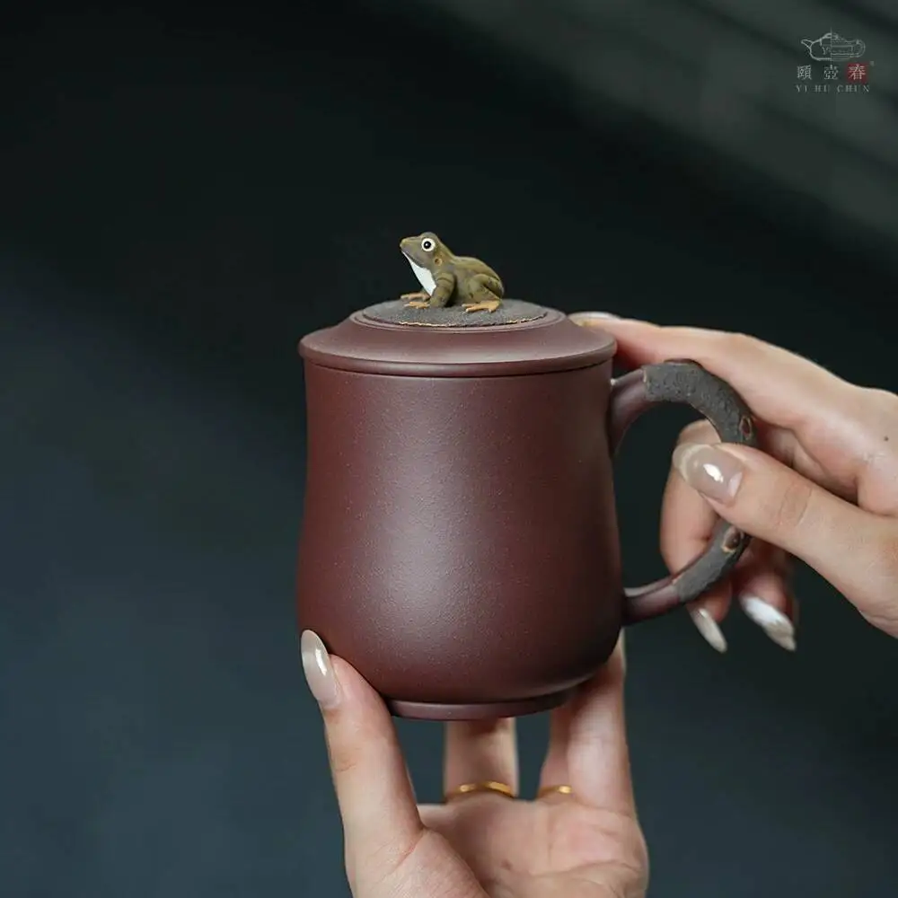 Yihu Chun Yixing High-End Clay Master Chen Zhen's Fully Handmade Lidded Cup, Original Mineral Purple Clay, Frog Chirping Wealth