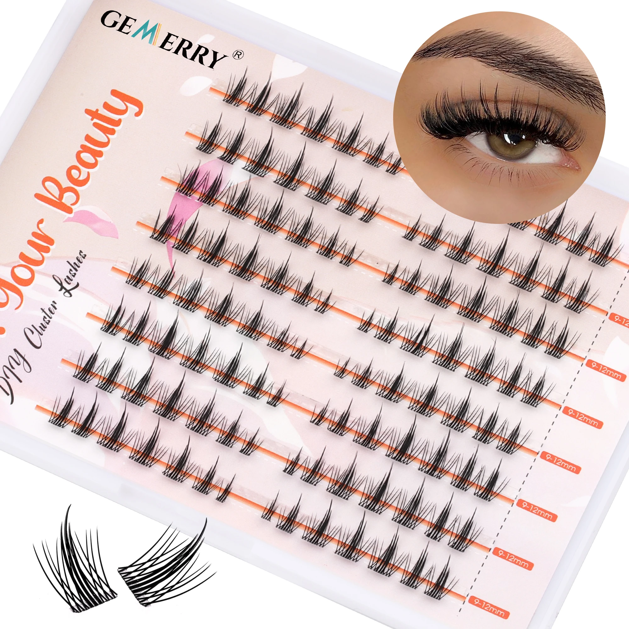 Gemerry 5pcs/lot DIY Individual Clusters Eyelash Invisible Feather Clear Band Comic Lashes Extension 3D Volume Soft Light Lash