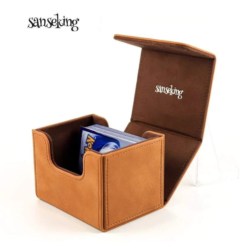 SANSEKING PU Leather Card Deck Box, 100+ Capacity Horizontal Single Compartment, for PTCG Pokemon TCG Sports Cards, 80x95x105mm