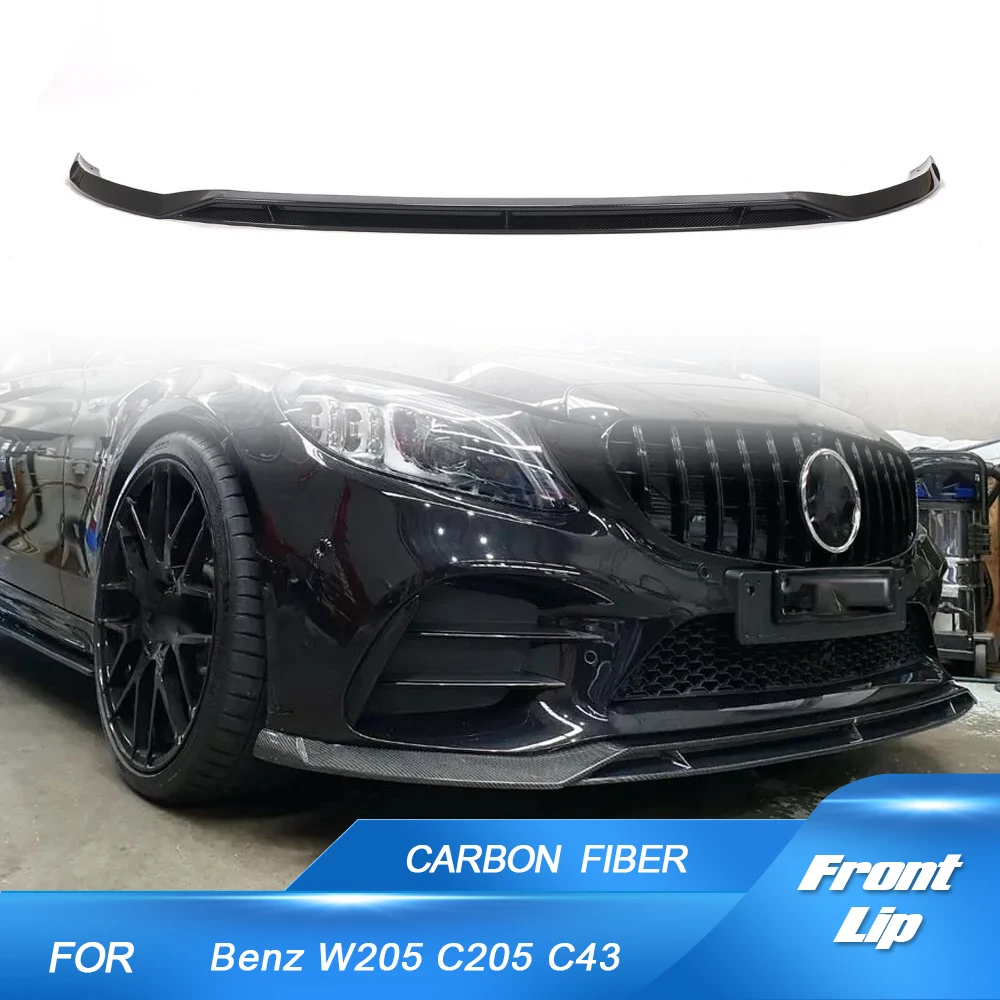 Carbon Fiber Car Front Bumper Lip Splitter Chin Body Kits Spoiler For Mercedes Benz C Class W206 C205 A205 C43 AMG 2019-2022