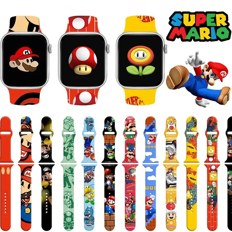 Браслет Super Mario Bros для Apple Watch Band 38 мм 40 мм 41 мм, силиконовый браслет для Iwatch 2 9 7 Se 3 6 8 5 4 Ultra, 42 мм 44 мм 45 мм 49 мм