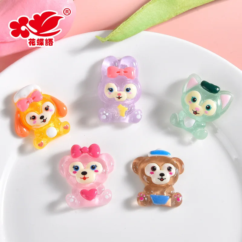 5pcs New Sweet Transparent Disney Linabell Cartoon Animal Resin Flatback Cabochons Diy Crafts Materials Jewelry Making Charms