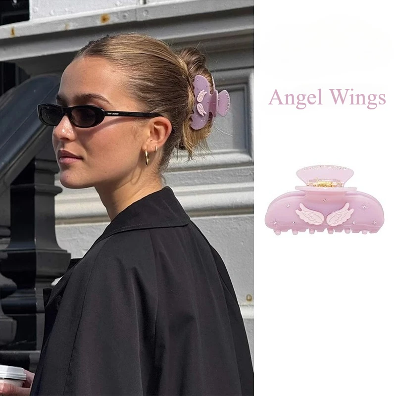 Light Purple Angel Wings Hair Claw Clip for Women Girls Acrylic Hairpins Fashion Wedding Hair Jewelry