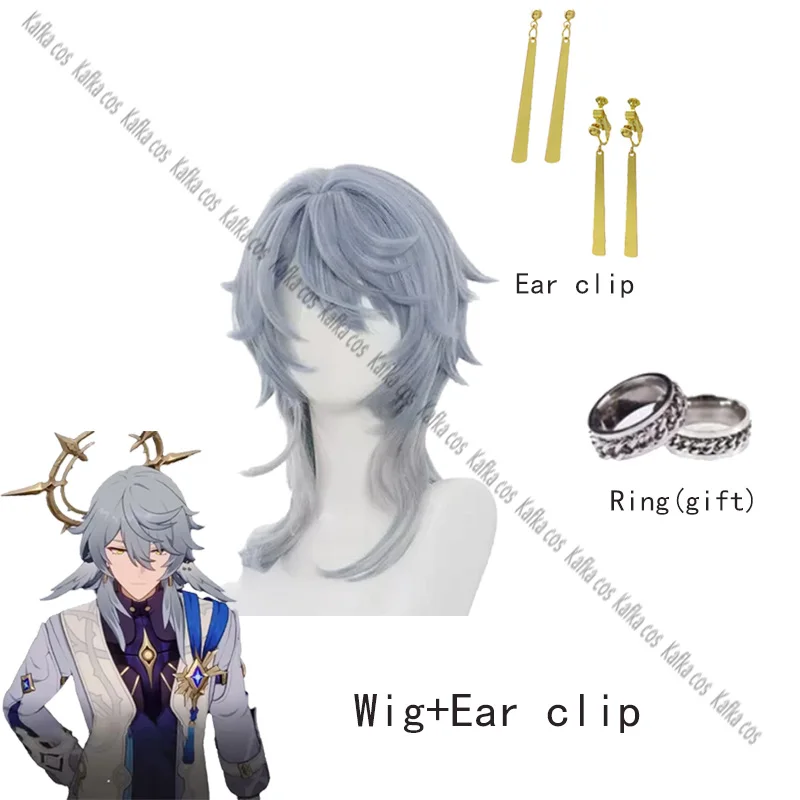 Game Honkai Star Rail Sunday Cosplay Wig Earrings Prop Light Blue Heat Resistant Synthetic Hair Halloween Party Role Play Prop